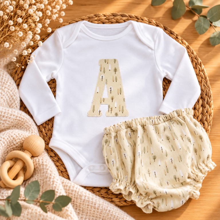Conjunto de body de manga larga y braguita para niño con inicial