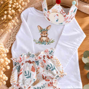 Conjunto personalizado para bebé con body de manga larga, braguita y corona