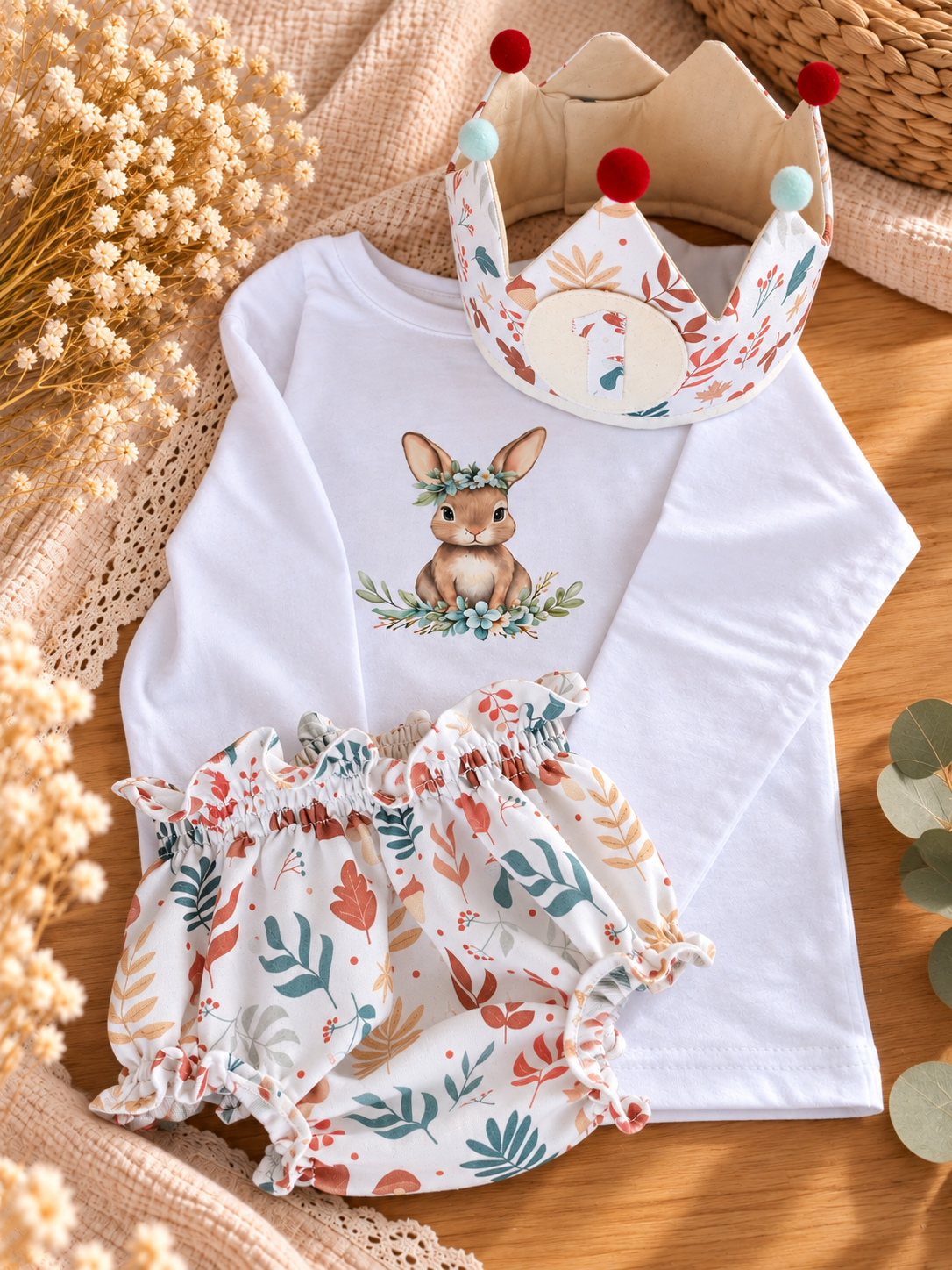 Conjunto personalizado para bebé con body de manga larga, braguita y corona
